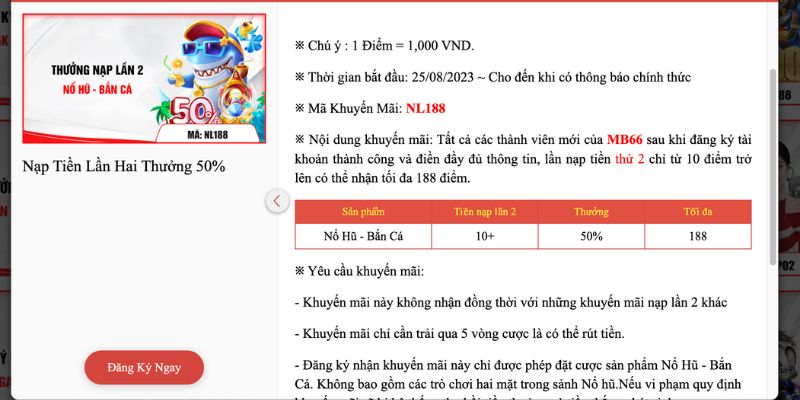 Nội dung chương trình nạp 50% lần hai